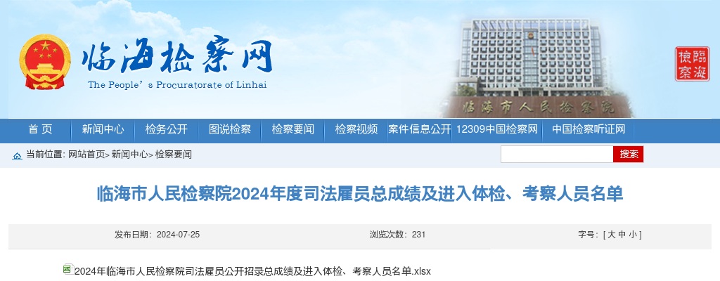 2024年临海市人民检察院司法雇员总成绩及进入体检、考察名单 图片